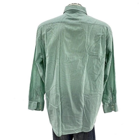 Lacoste Button Shirt 44 Green‎ White Plaid Alligator Mens - Picture 3 of 4